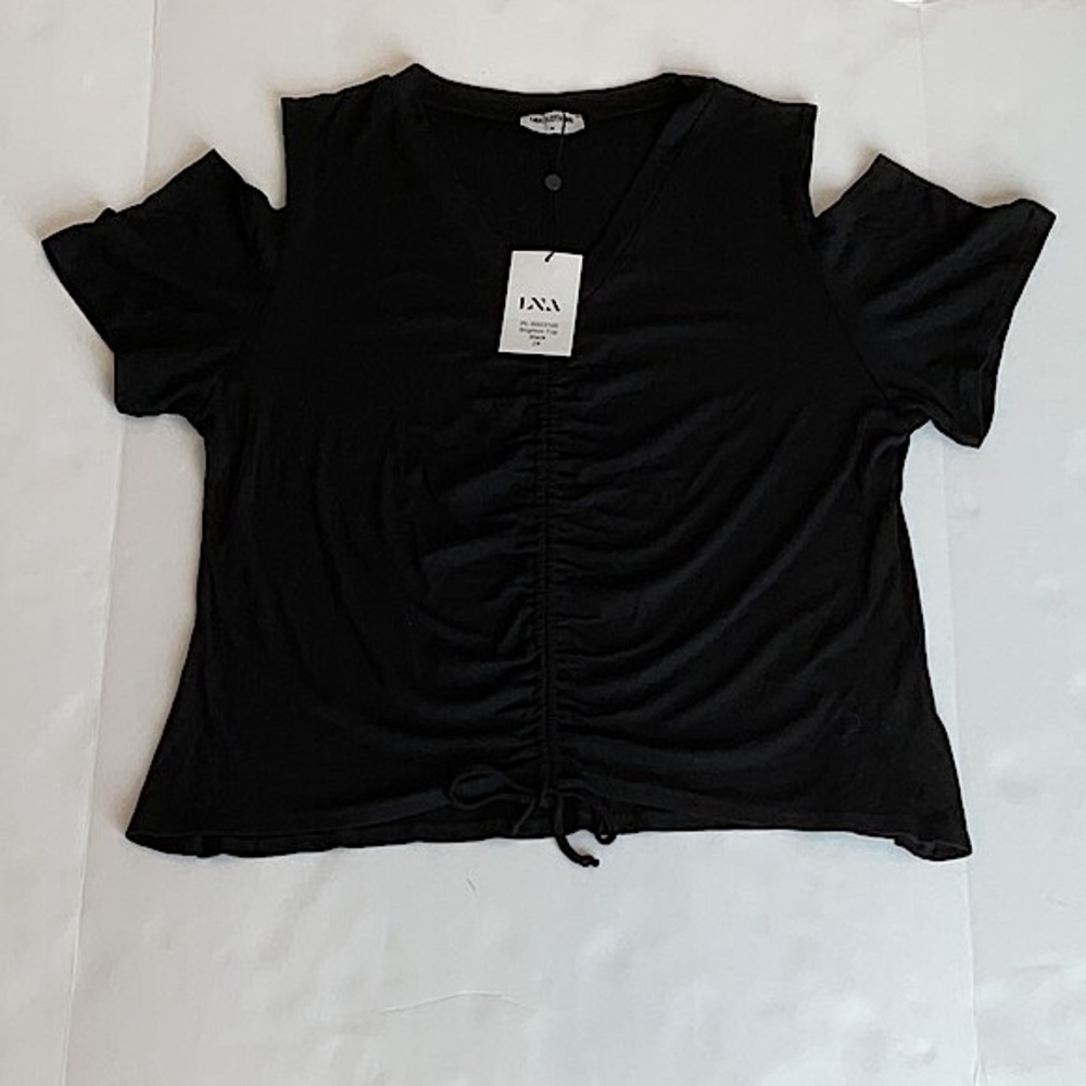 NWT LNA Clothing Brighton Short Sleeve Cold Shoulder Crop Top In Black S…